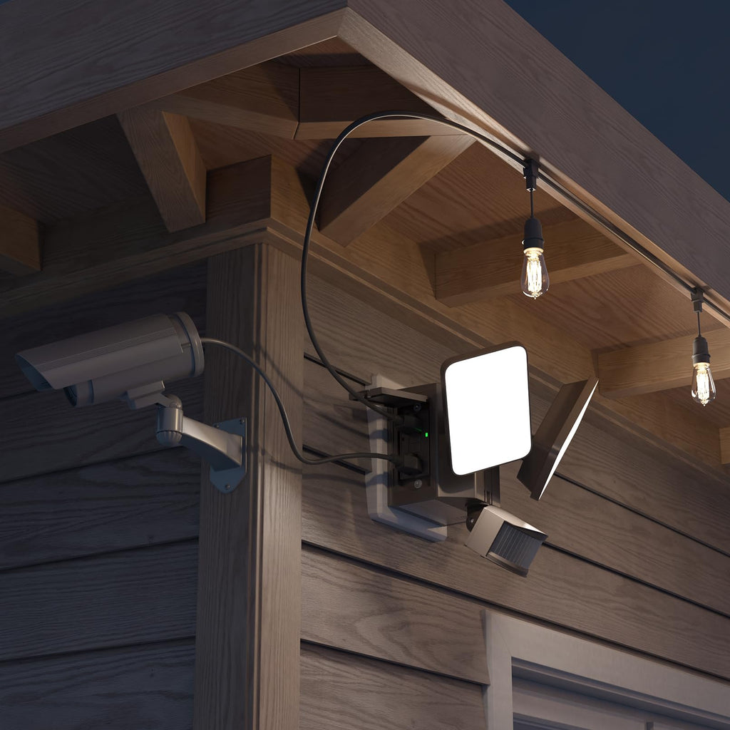 LED Security Light with GFCI Outlets Flood Lights 5000K Bronze