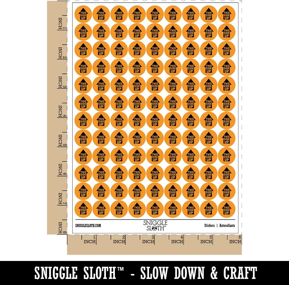 This Side Up Arrow with Text Icon 200+ Round Stickers - Gloss Finish - 0.50" Size - Orange