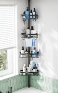 Corner Shower Caddy Tension Pole: Adjustable Rustproof 4-Tier Inside Bathroom Organizer - 47-121 inch Quick