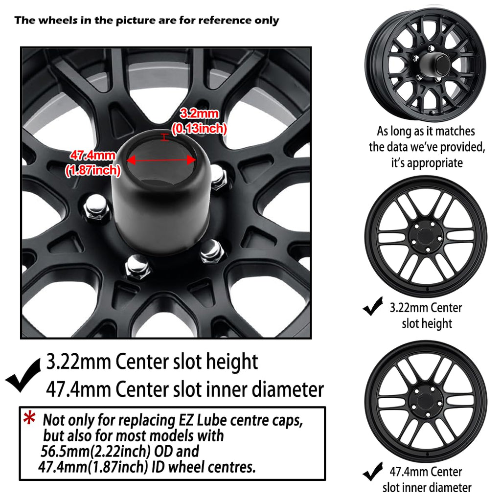 4Pcs 56.5mm(2.22inch) Push Through Center Caps Replacement Plug for EZ Lube Open End Plus Plug Center Caps, (Gloss