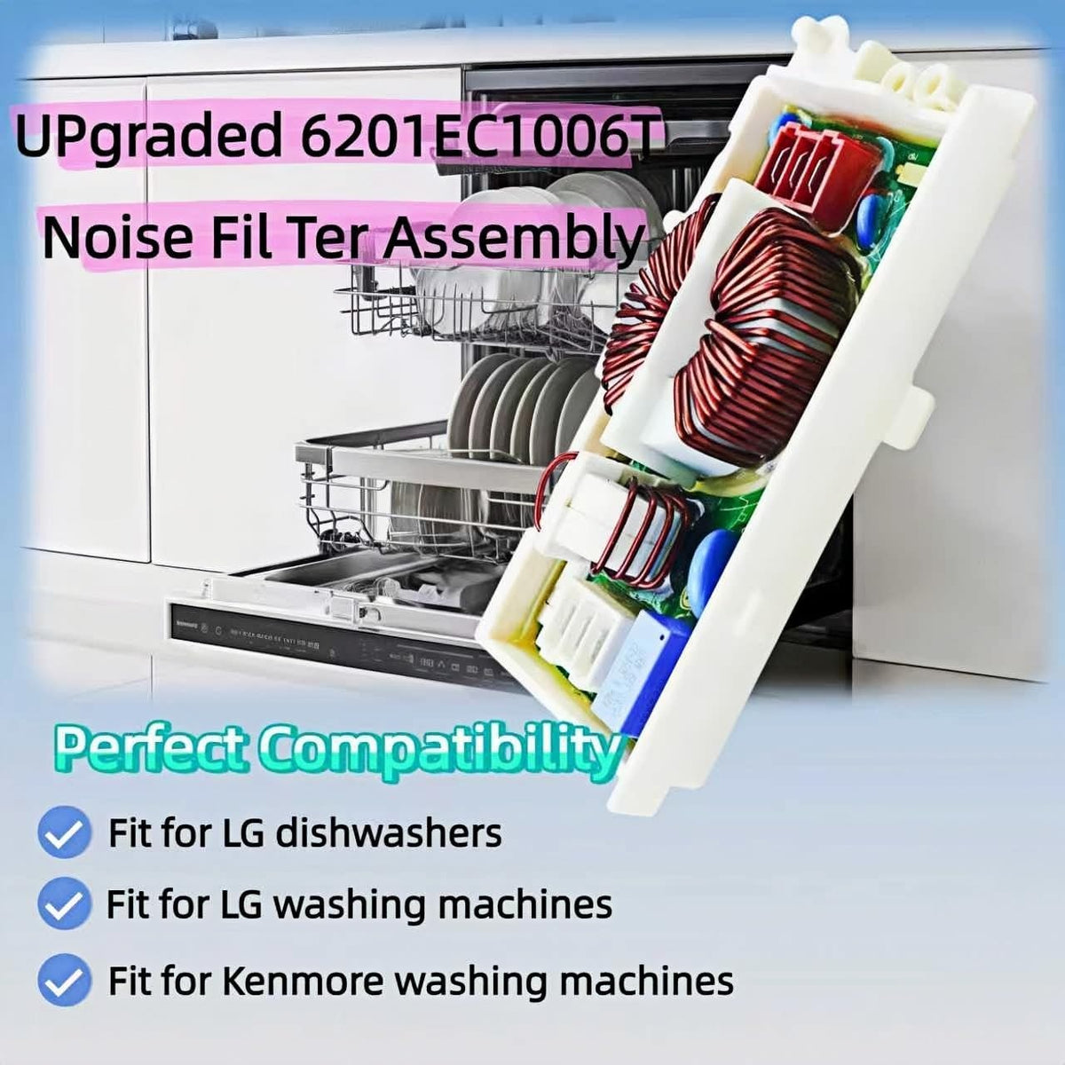Upgraded 6201EC1006T Noise Filter Assembly Fits for Washer & Dishwasher | Reduce Electromagnetic Noise | Easy Install | LZXQYMX