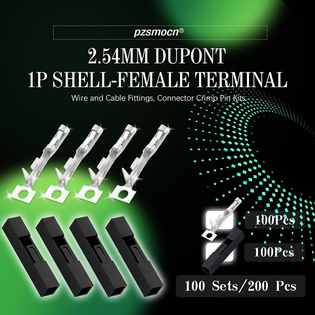 100 Sets/200 Pieces for Dupont 2.54mm 1Pin Black Female Connector
