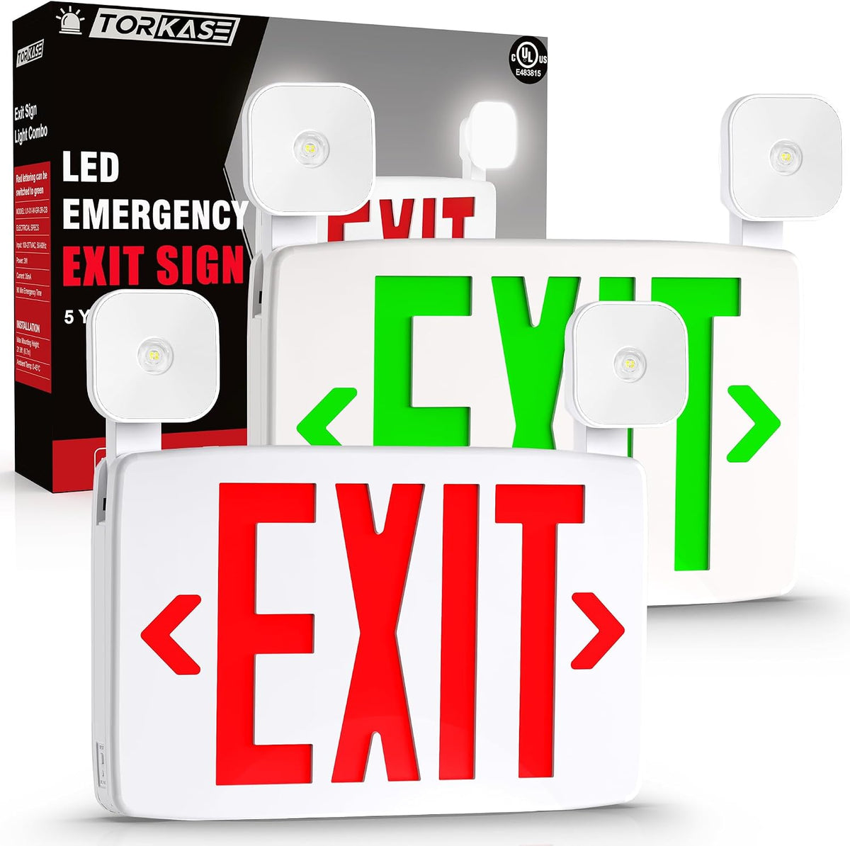 Exit Signs with LED Emergency Lights & Backup Battery, UL Listed, 2-Pack