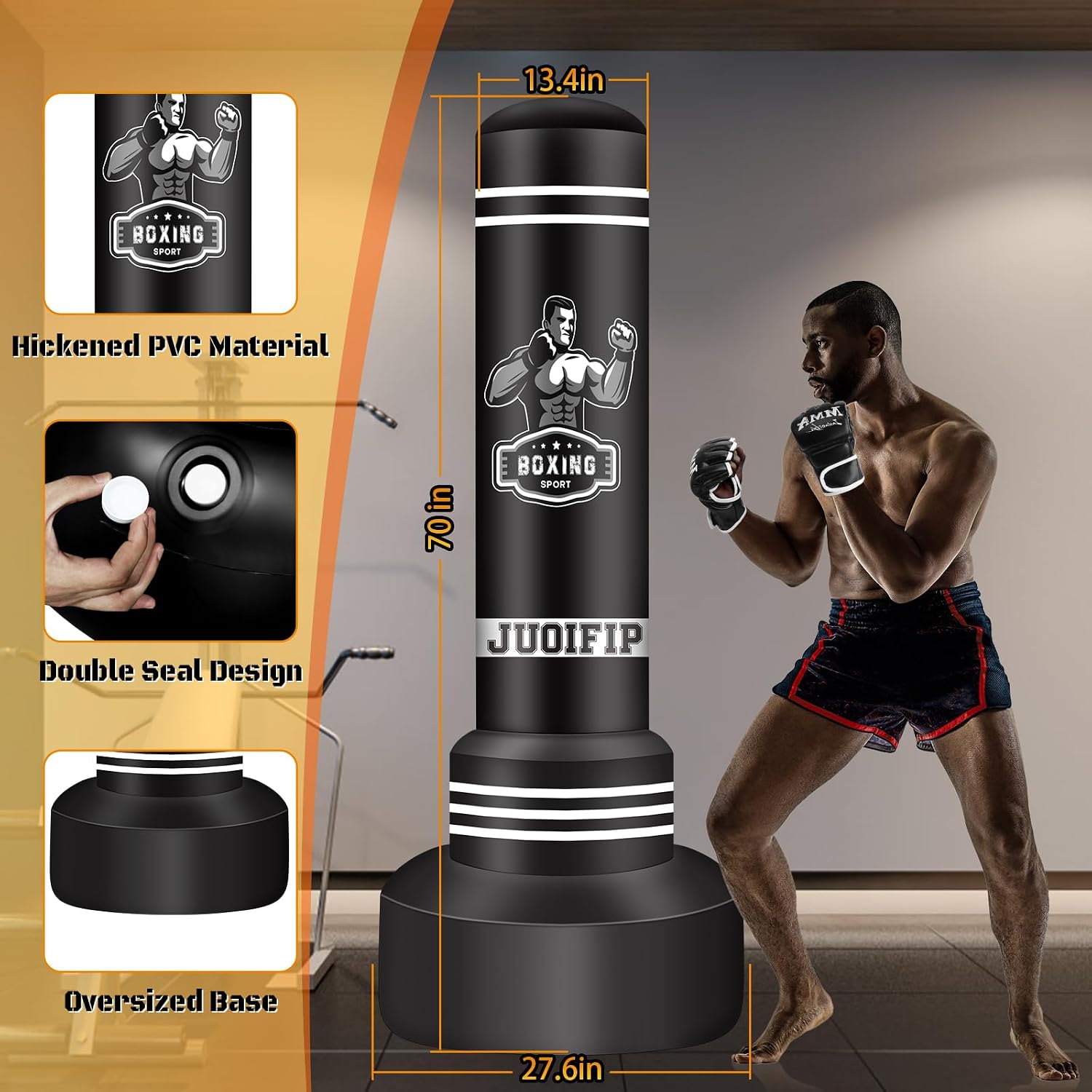 Freestanding Punching Bag for Adults, 70'' Boxing Bag with Stand Kicking Bag Heavy Bag with Boxing Gloves and