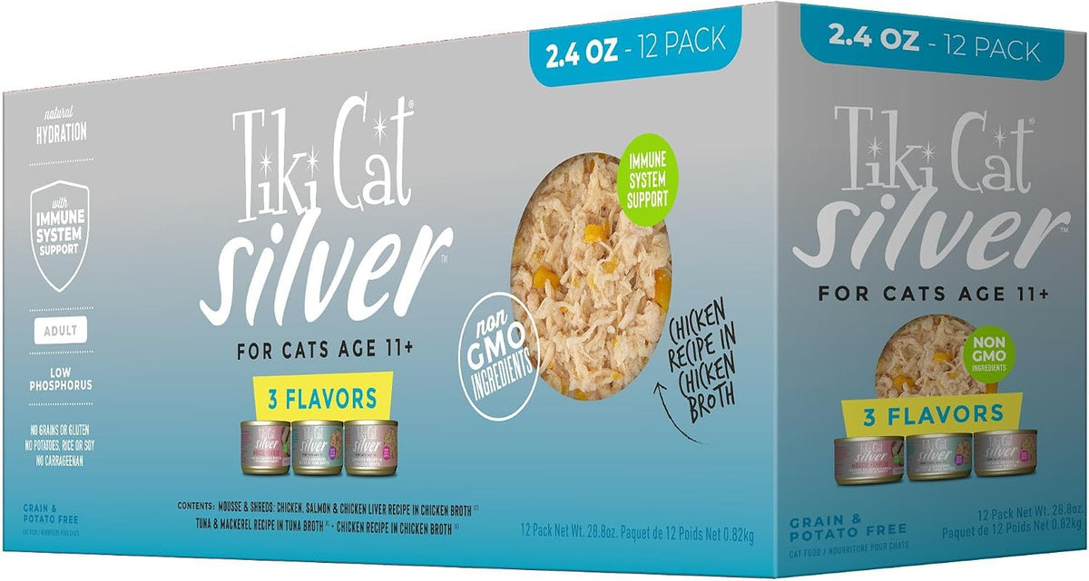 Silver Wet Cat Food, Variety Pack, Senior, 2.4 oz. Cans, 12 Count