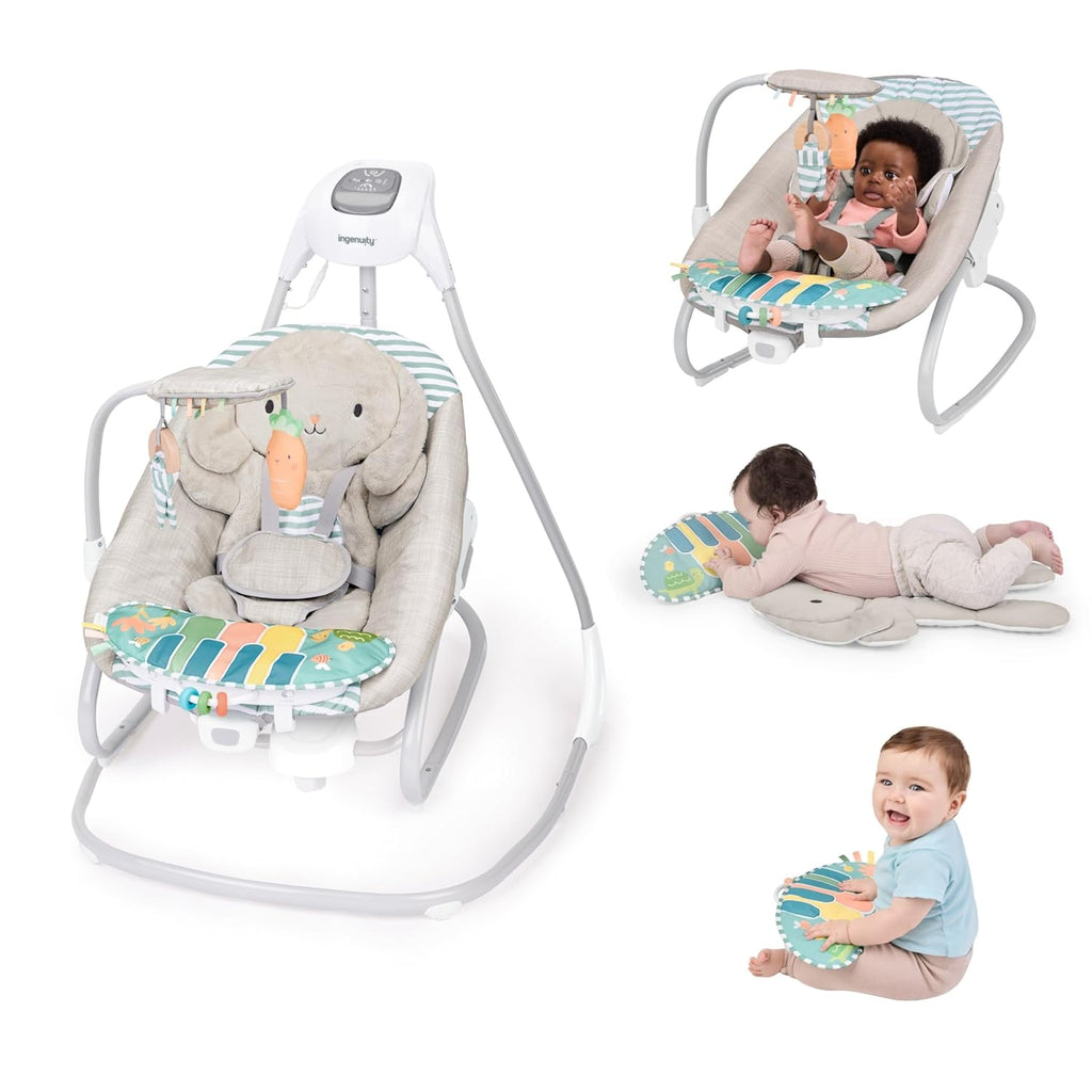SimpleComfort Piano Playtime 4-in-1 Baby Swing & Rocker, Soothes & Grows with Baby, Rotating Seat Swings in 3