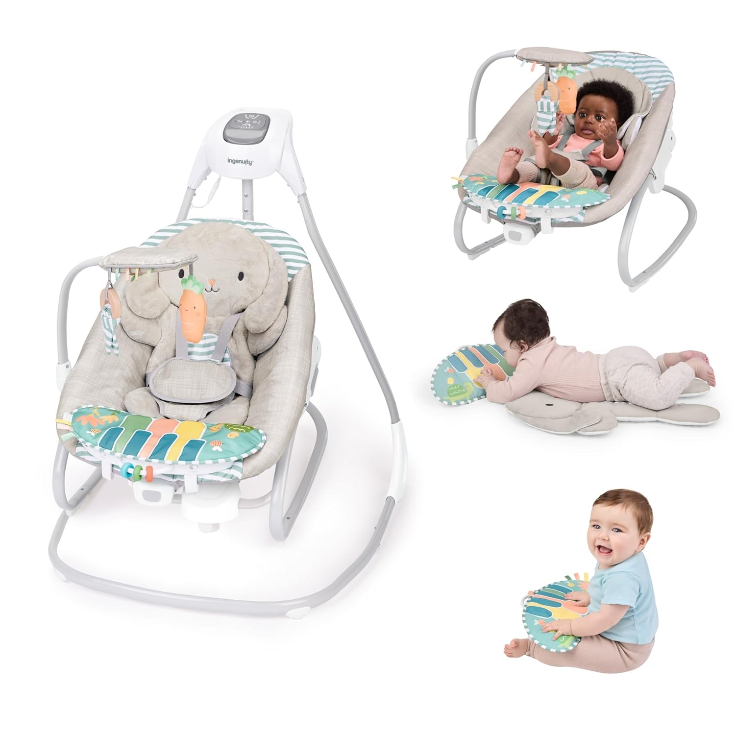 SimpleComfort Piano Playtime 4-in-1 Baby Swing & Rocker, Soothes & Grows with Baby, Rotating Seat Swings in 3