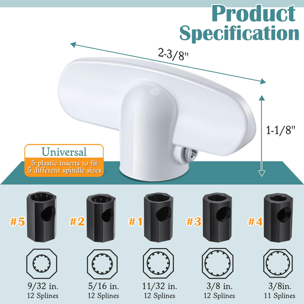 4 Pack Universal Tee Crank Casement Window Handles, White
