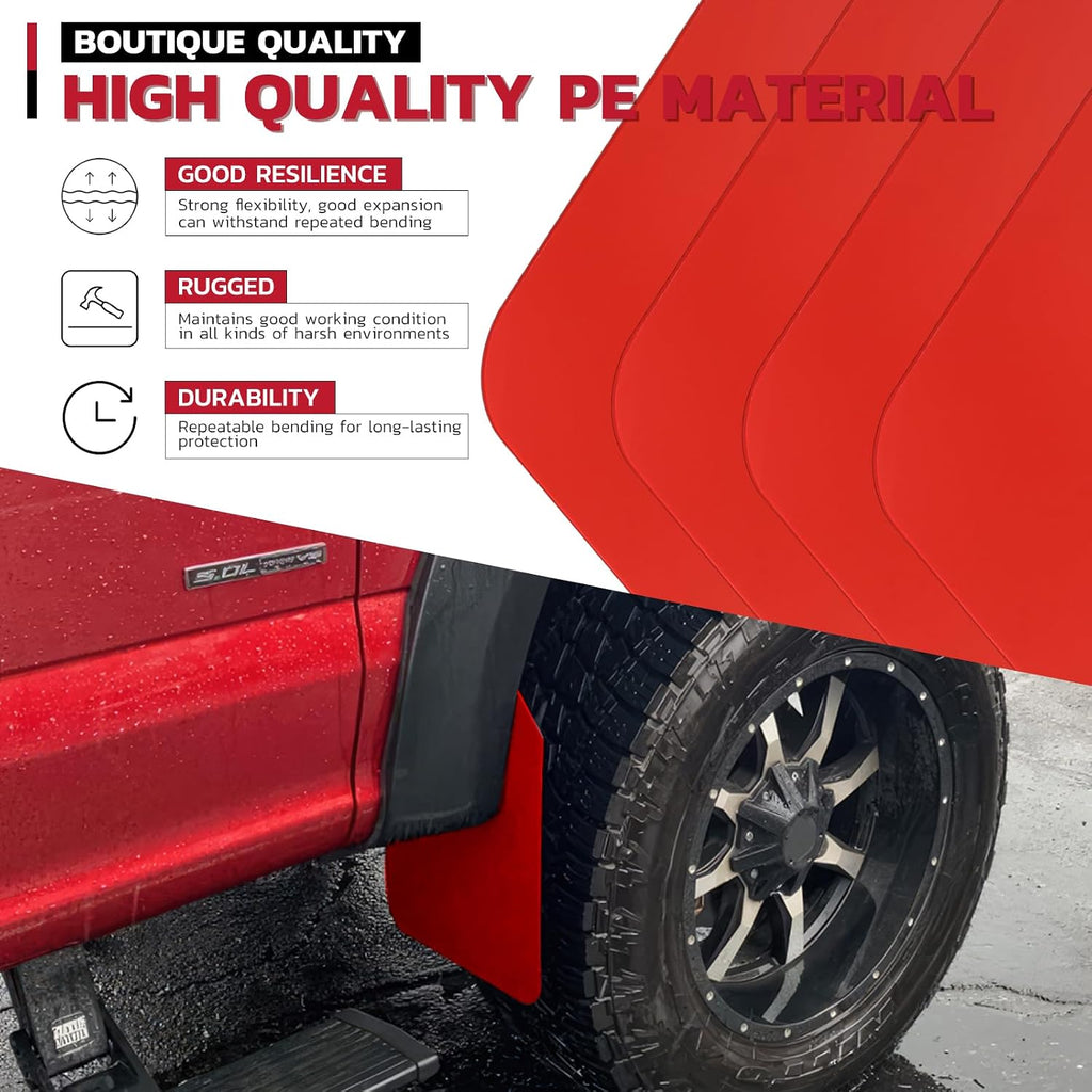 Car Mud Flaps 4PCS Universal Fit Red Splash Guards Flexible and Bendable Mudguard Fender Flare Cuttable Mudflap Car
