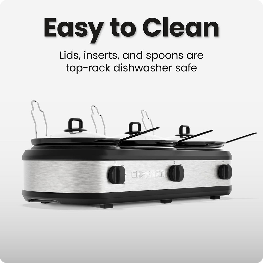 Triple Slow Cooker & Food Warmer, Three Crock Slowcooker with 2.5 Qt. Ceramic Crocks, 7.5-Quart Total Capacity