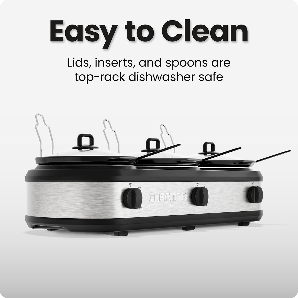 Triple Slow Cooker & Food Warmer, Three Crock Slowcooker with 2.5 Qt. Ceramic Crocks, 7.5-Quart Total Capacity
