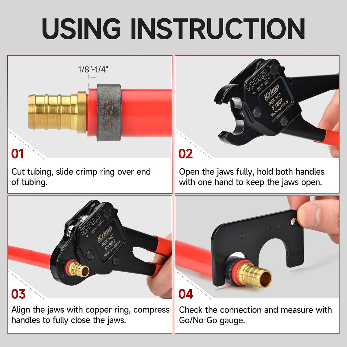 iCrimp Angle Head F1807 PEX Pipe Crimping Tool for 1/2&3/4-inch Copper Ring