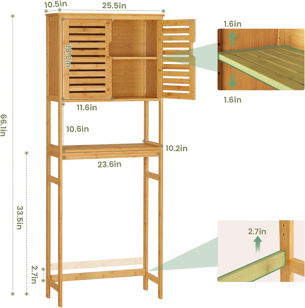 Over The Toilet Storage Cabinet, Tall Bathroom Cabinet Organizer with Cupboard and Adjustable Shelves, Freestanding
