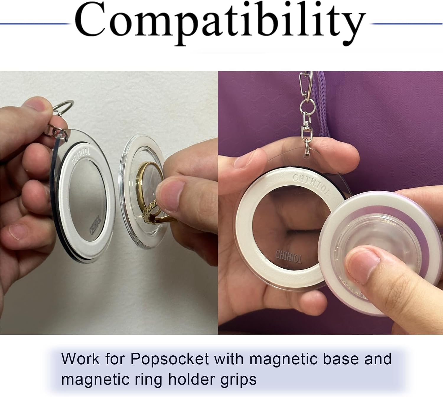 Magnetic Phone Grip Storage Keychain for Popsocket Magnetic Phone Grip Ring Holder Storage for Bag Keychain Portable