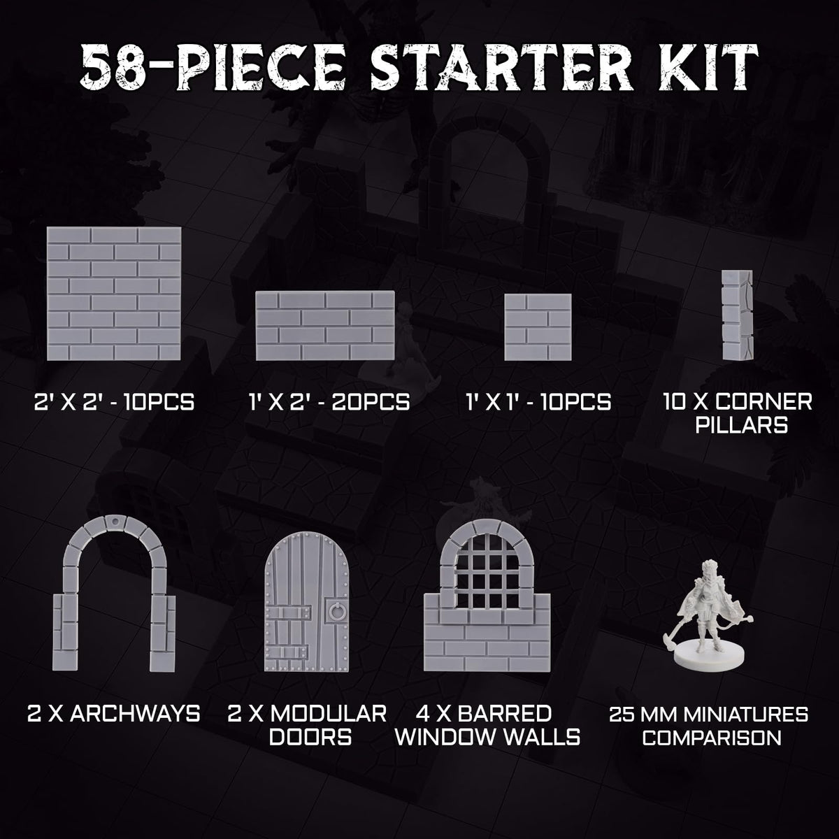 Magnetic Dungeon Tiles, 58 PCS Modular Terrain Set for RPGs, Basic Set