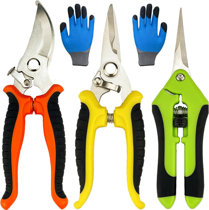 Pruning Shears, 4 Pack Garden Shears with Gardening gloves, Clippers Handheld, Stainless Steel Garden Snips, Lengnoyp