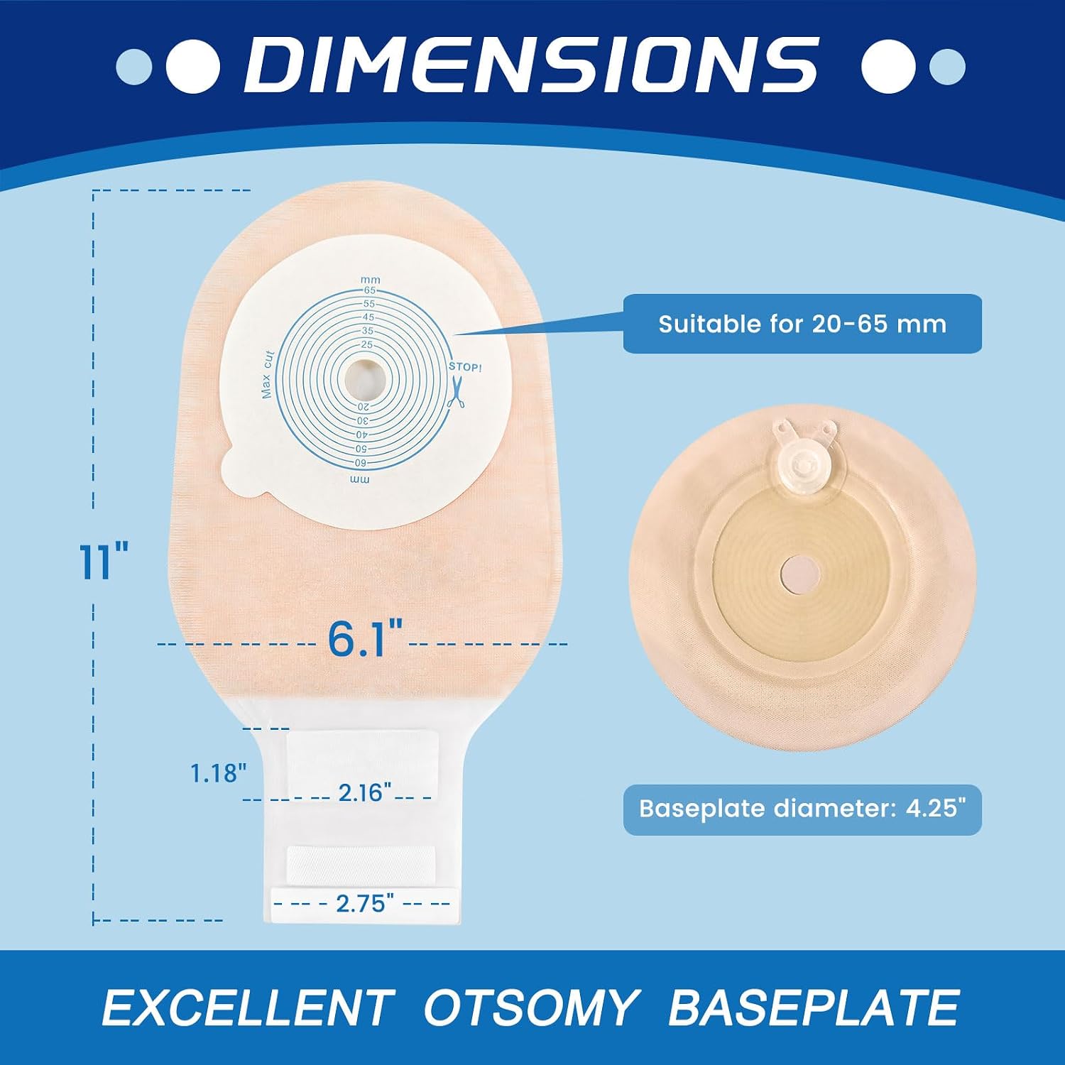 One Piece Colostomy Bags,20-65mm Cut-to-Fit,A001-4(20PCS)