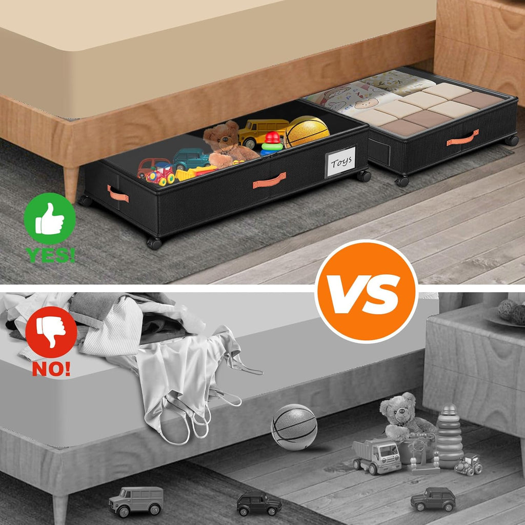 Under Bed Storage with Wheels,2-Pack Under Bed Storage Containers with Clear Lids,XXL Large Under the Bed Storage