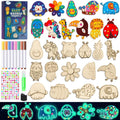 Kids Crafts, 15 PCS Kids Activities Arts and Crafts Painting Kits, Glow in The Dark Wooden Magnets to Paint