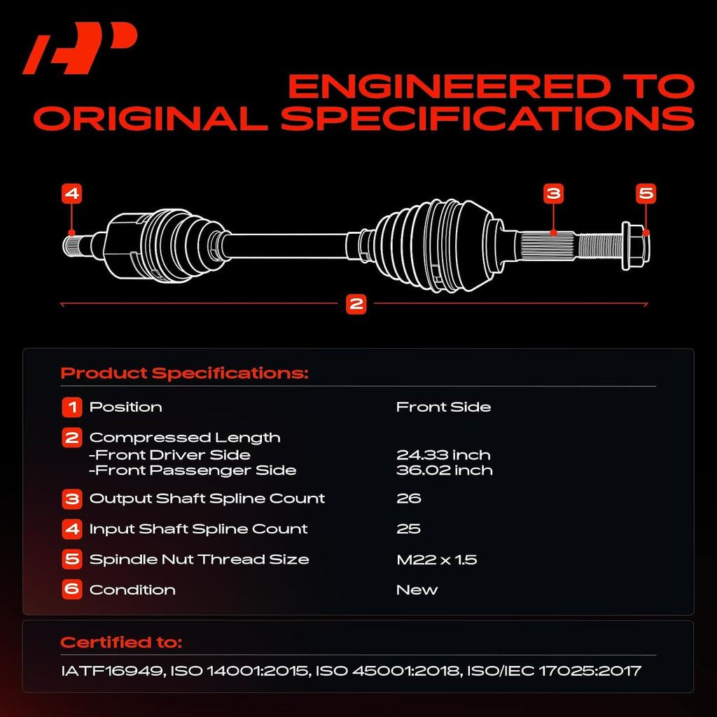 A-Premium Set of 2 Front CV Axle Shaft Assembly