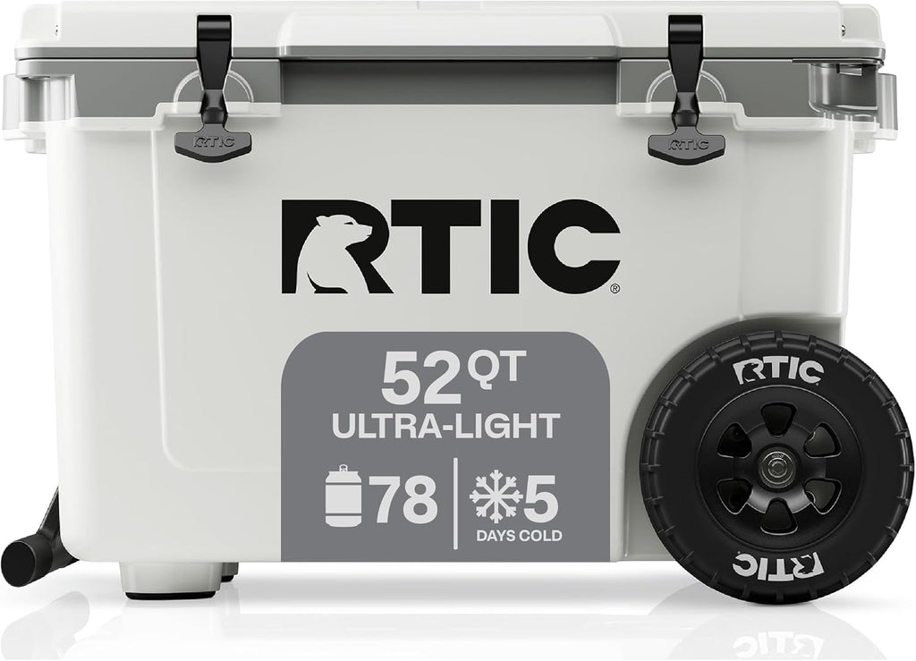 52 QT Ultra-Light Wheeled Hard Cooler | Insulated, Ice Chest Box, Beach, Drink, Beverage, Camping, Picnic, Fishing