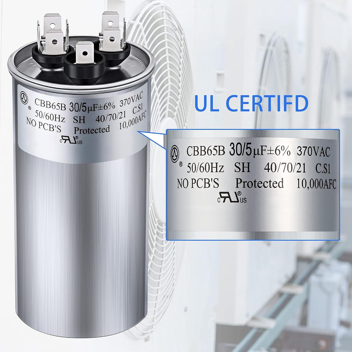 Fiada 30/5 MFD uF 370/440V CBB65 Dual Run Round Capacitor for AC Motor