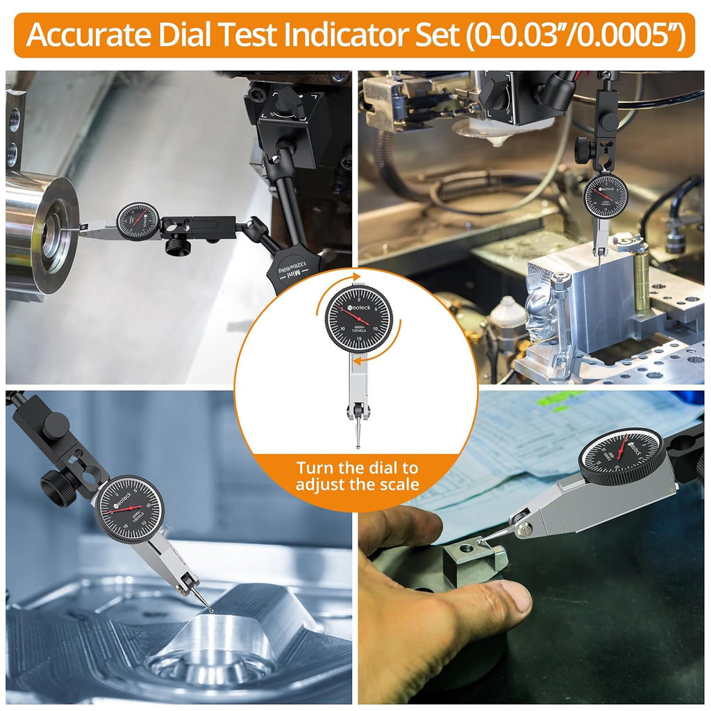 Neoteck 0.03"/0.0005" Dial Test Indicator with 132lbs(60kg) Magnetic Base