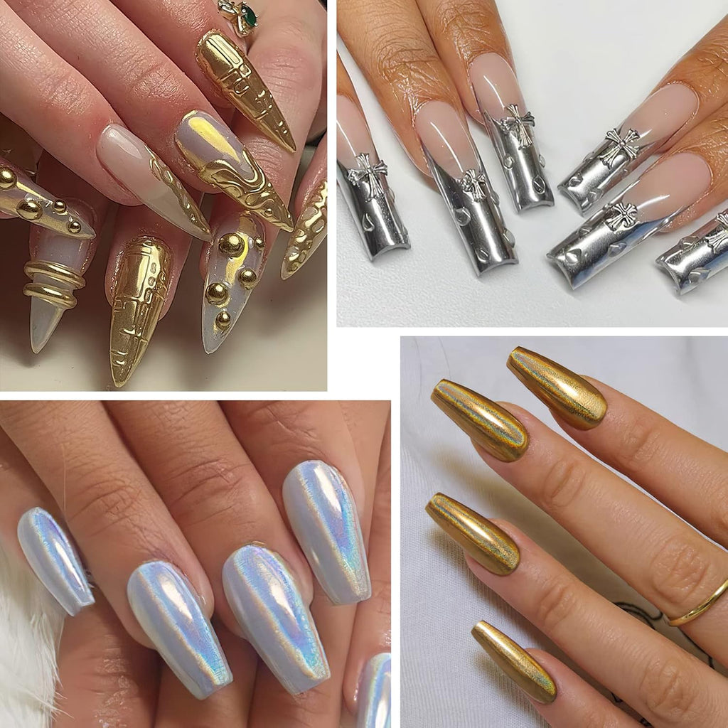 Gold Silver Chrome Nail Powder, 6 Colors Mirror Nail Chrome Palette