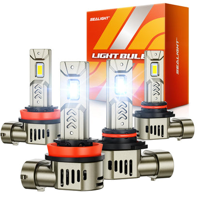 9005/HB3 H11/H9/H8 LED Bulbs Combo, 140,000LM 15X Brighter than Original Bulb, 6500K Daylight White, 25000RPM Cooling