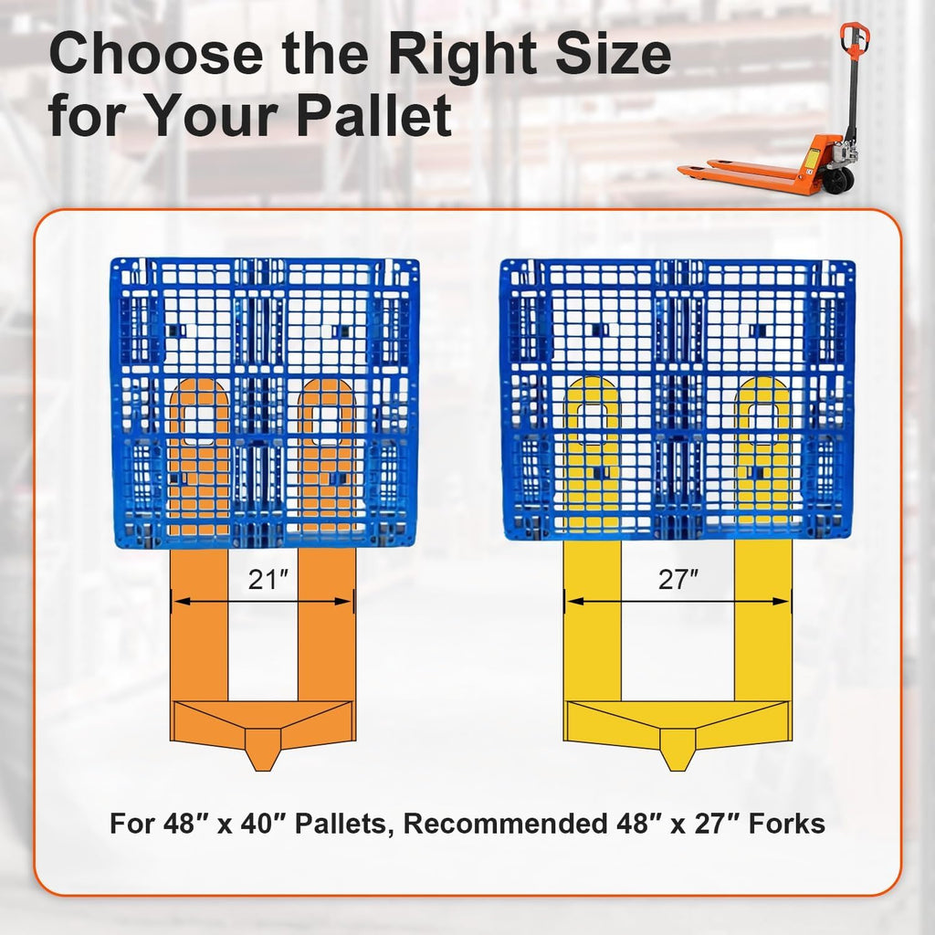 Tory Carrier Pallet Jack Truck 5500 lbs Capacity, 21" x 48" Forks, Heavy Duty Manual Pallet Truck for Narrow Aisles