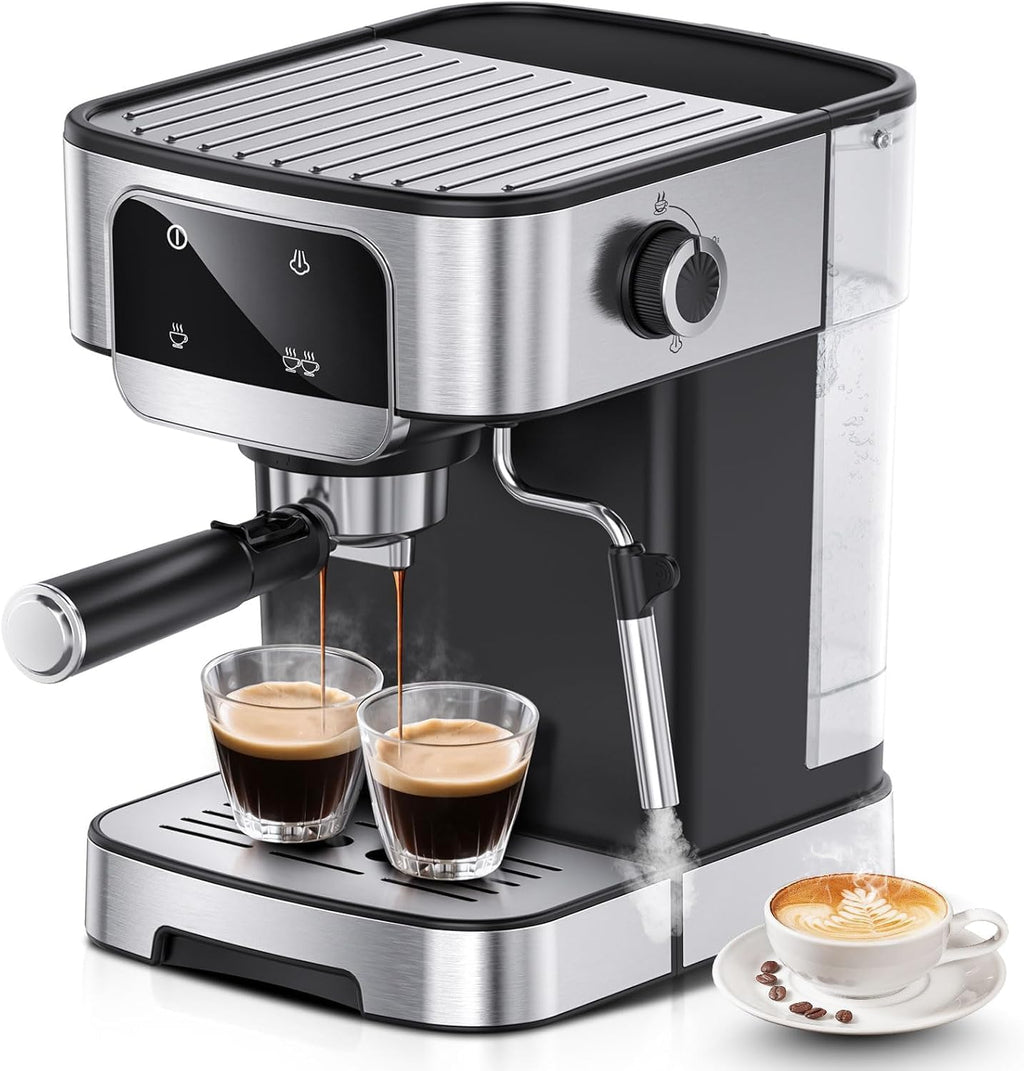 Compact 20 Bar Espresso Machine with Milk Frother & Touch Screen | 1200W Coffee Maker with 61OZ Removable Water Tank