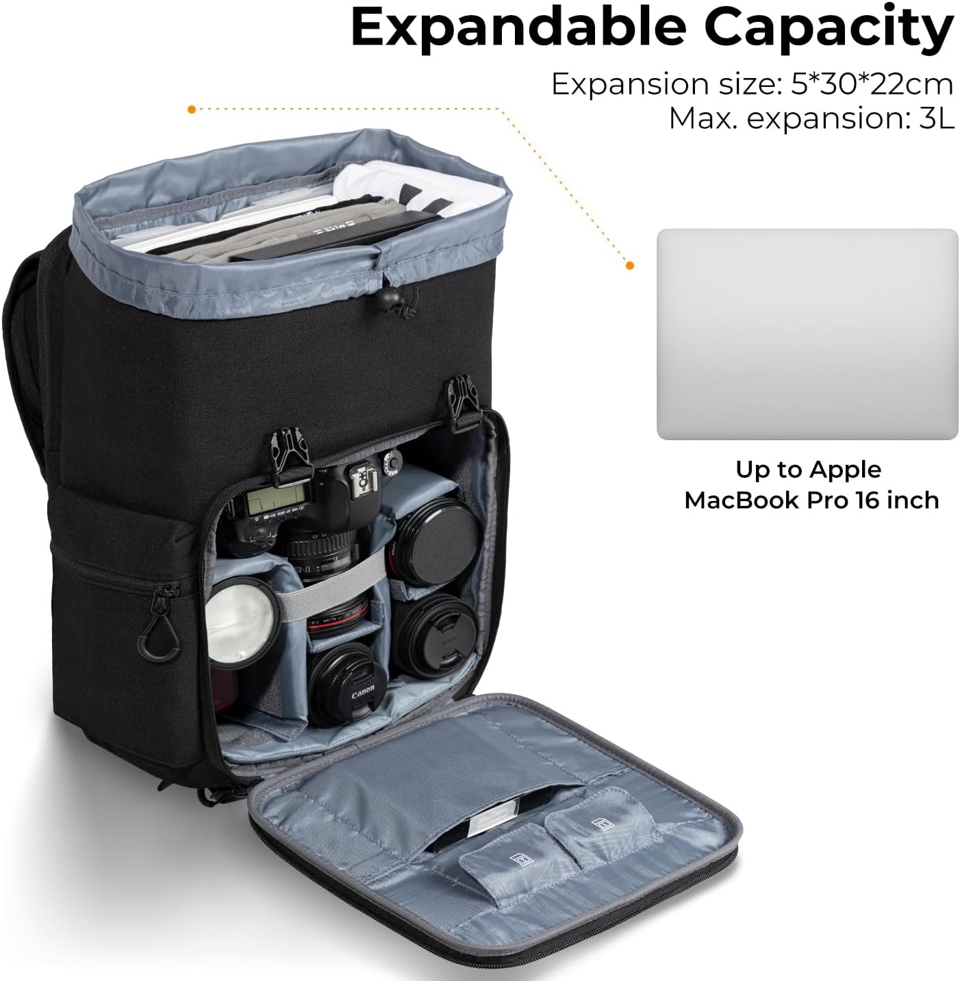 Camera Backpack, Hard Shell Photography Backpack | 1000D Nylon, EVA Hard Shell, 180 Degree Open, 16in Laptop