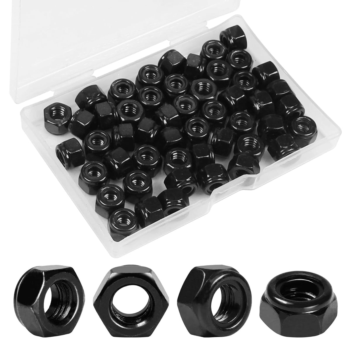 50Pcs 1/4"-20 Nylon Insert Hex Lock Nuts Self-Locking Nut