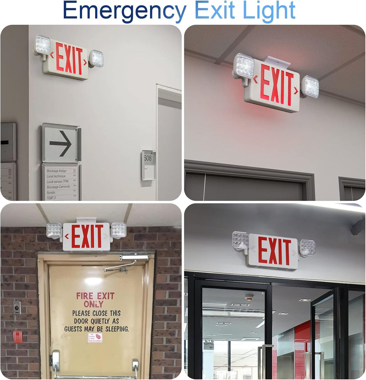 Red Exit Sign with Emergency Lights, 1.0 Meter Plug in Exit Sign with Battery Backup Lights for Business, Commerical