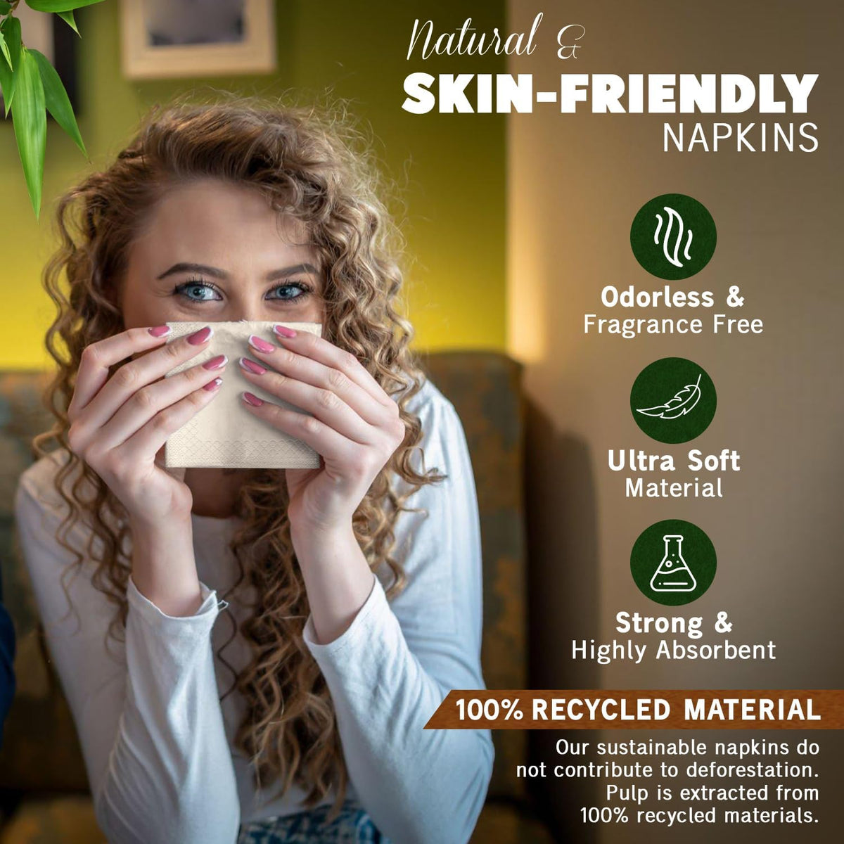 Compostable Napkins Disposable - FSC Certified - Pack of 300, 2-Ply