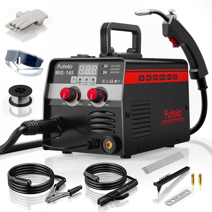 145A MIG Welder, 3 in 1 Flux Core/Lift TIG/Stick Welding Machine 110V IGBT Inverter Gasless Welder with Synergy