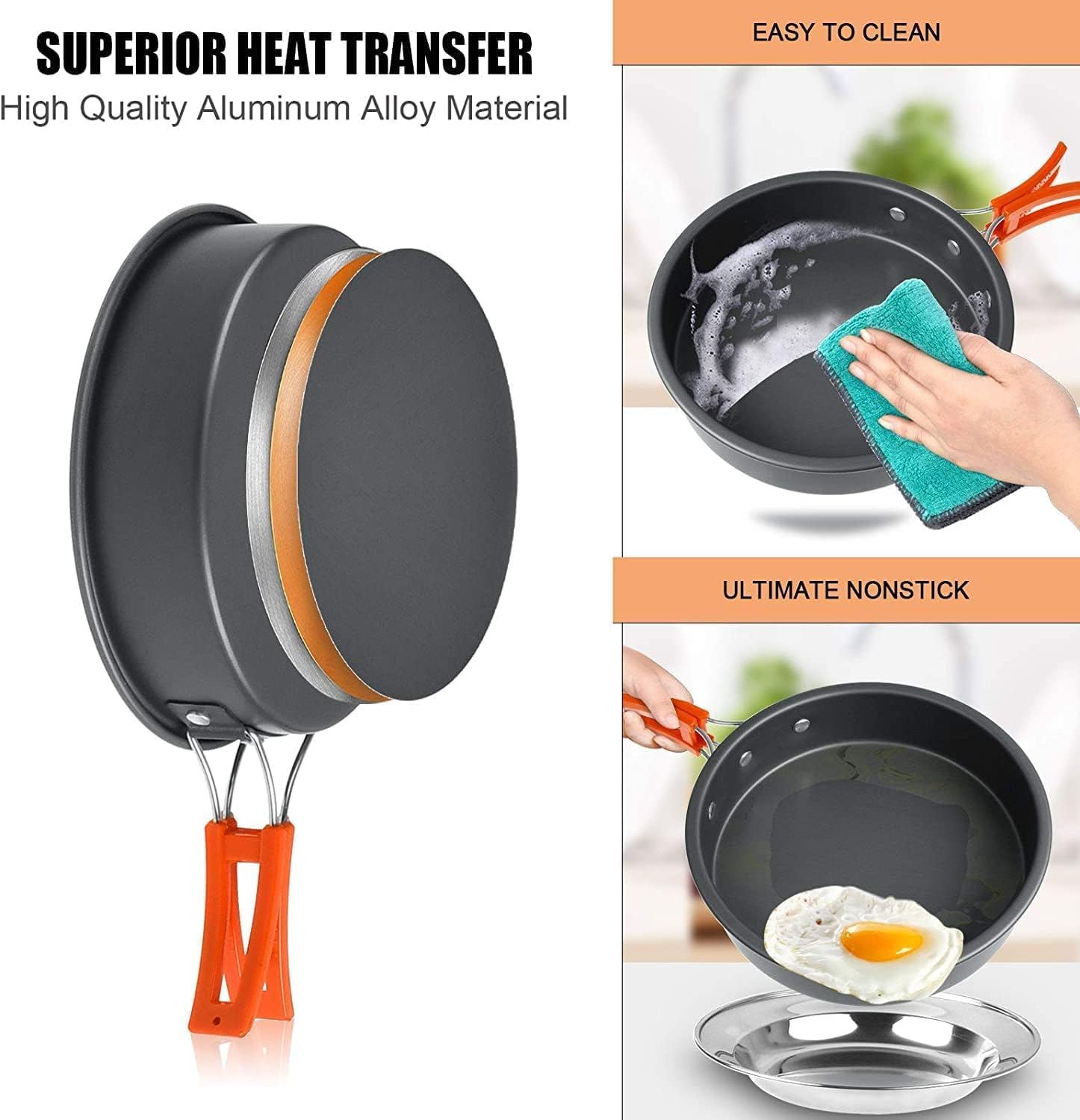 Camping Cooking Set Camping Cookware Outdoor Aluminum Mess Kit with Frying Pan, Pot with Lid, 1.2L Kettle Set and 2
