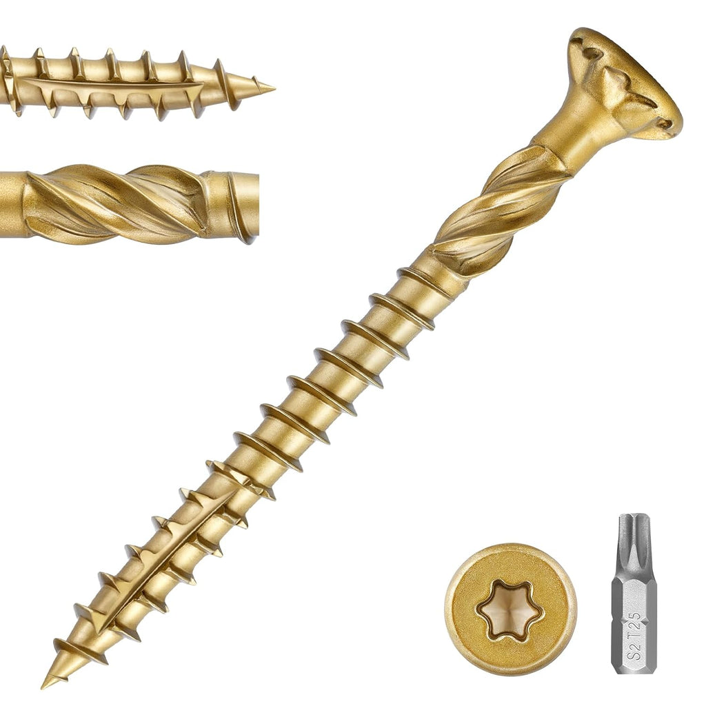 #9 x 2 in Multi-Purpose Wood Deck Screw for Interior and Exterior,Bugle Head,Golden Coated with T25 Bit Star Drive