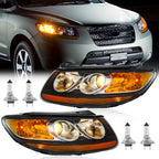 Headlights Assembly Pair For 2007 2008 2009 2010 2011 2012 Hyundai Santa Fe 6 Pin Headlamp Replacement with Bulbs