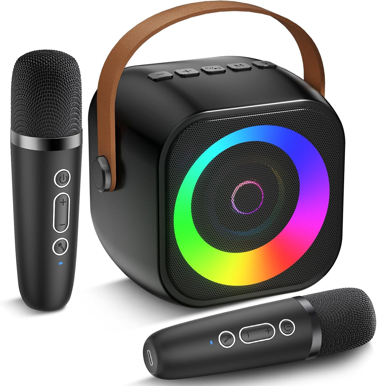 Mini Karaoke Machine, Portable Bluetooth Speaker with 2 Wireless Microphones for Kids & Adults, Karaoke Microphone
