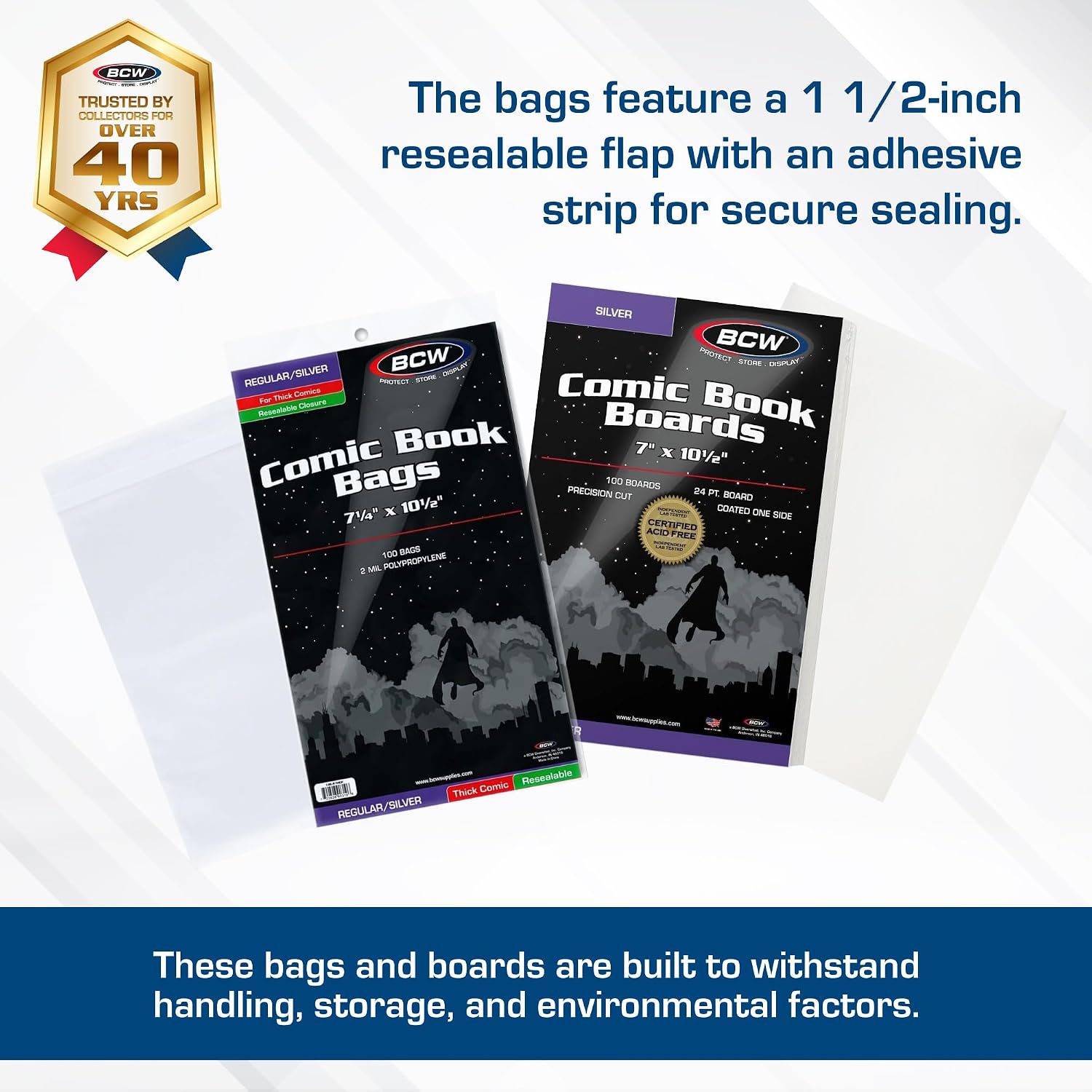 Thick Resealable Silver Comic Bags and Backing Boards, 200 Count Each | Includes 200 wider resealable sleeves for