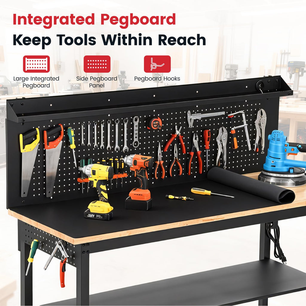 60" Heavy Duty Adjustable Height Workbench, 3000 LBS Capacity