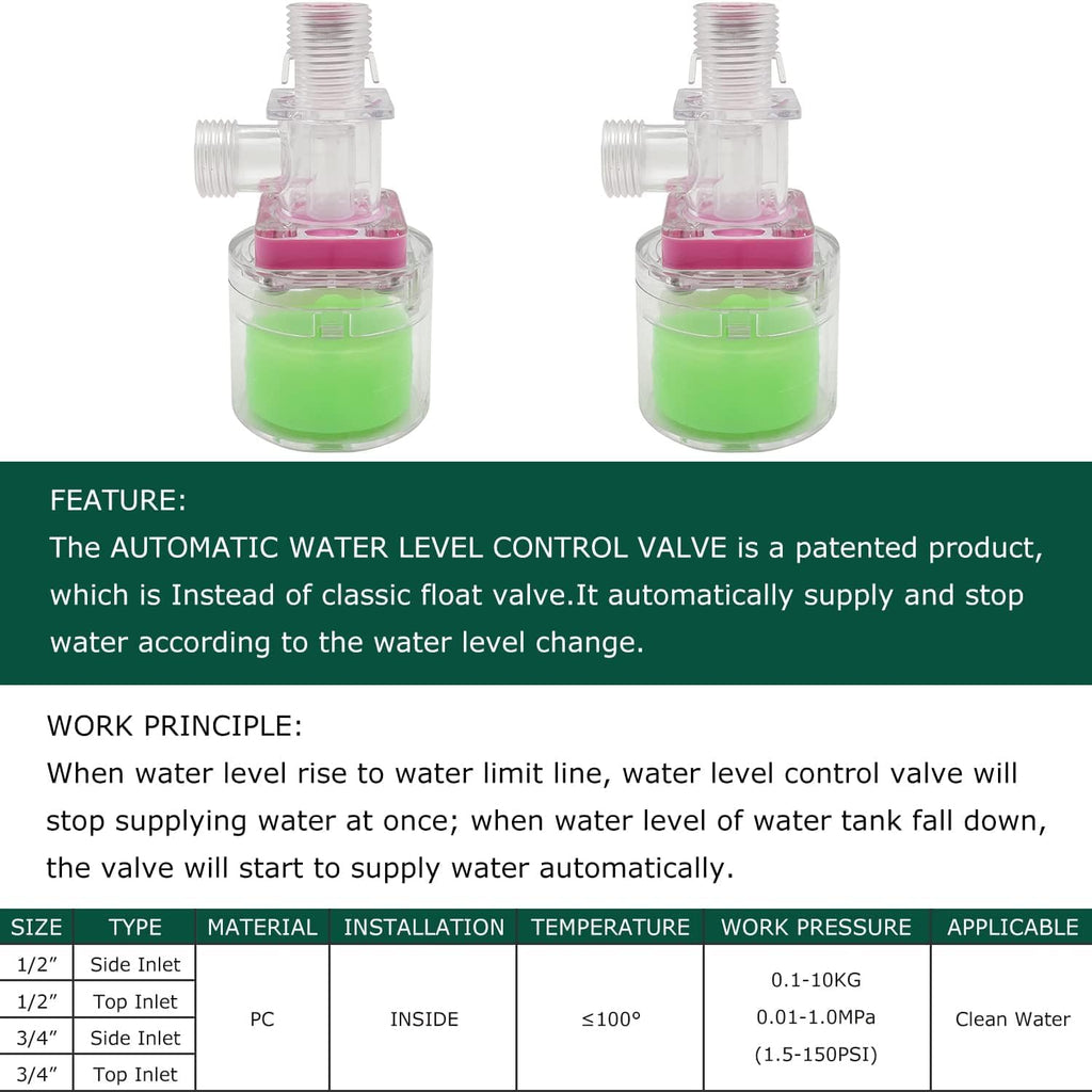 Transparency Water Float Valve, Water Level Control Water Tank Traditional Float Valve Upgrade (1/2” to 1/4“ UP)