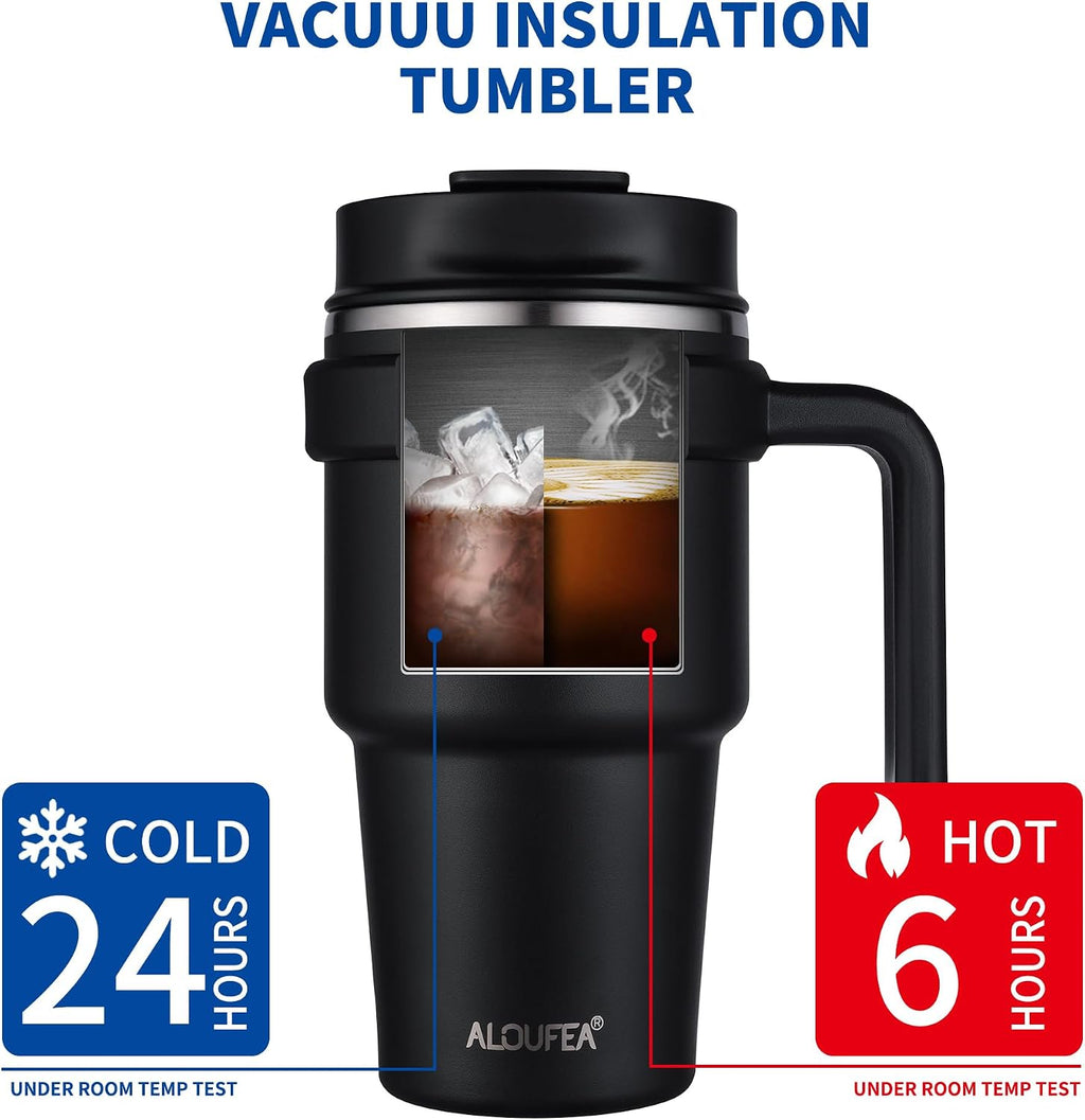 20 oz Insulated Travel Coffee Mug Tumbler with Handle and Straw | Leakproof Stainless Steel Coffee Cup with Lid