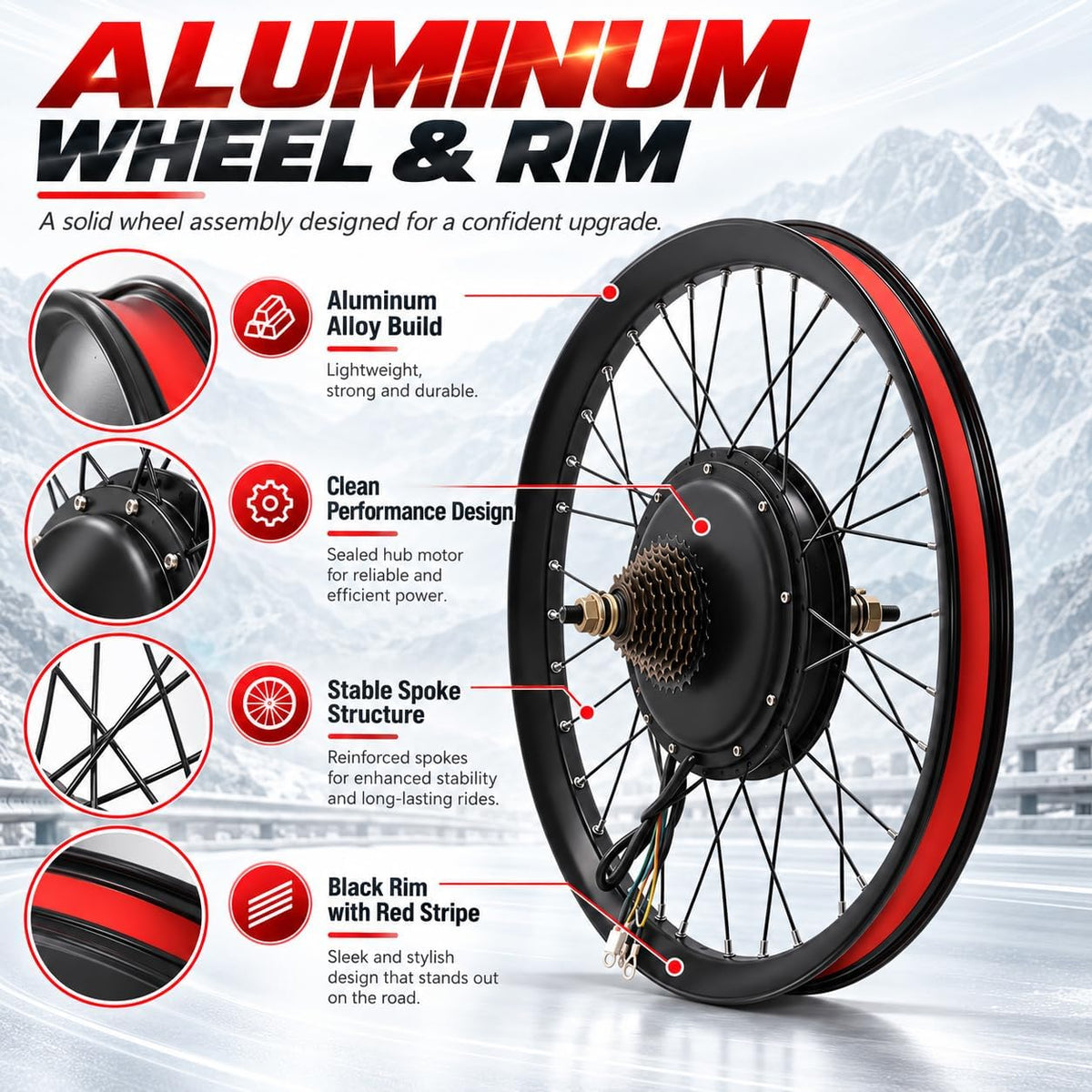 26 Inch Ebike Conversion Kit 72V 2000W Rear Hub Motor Kit