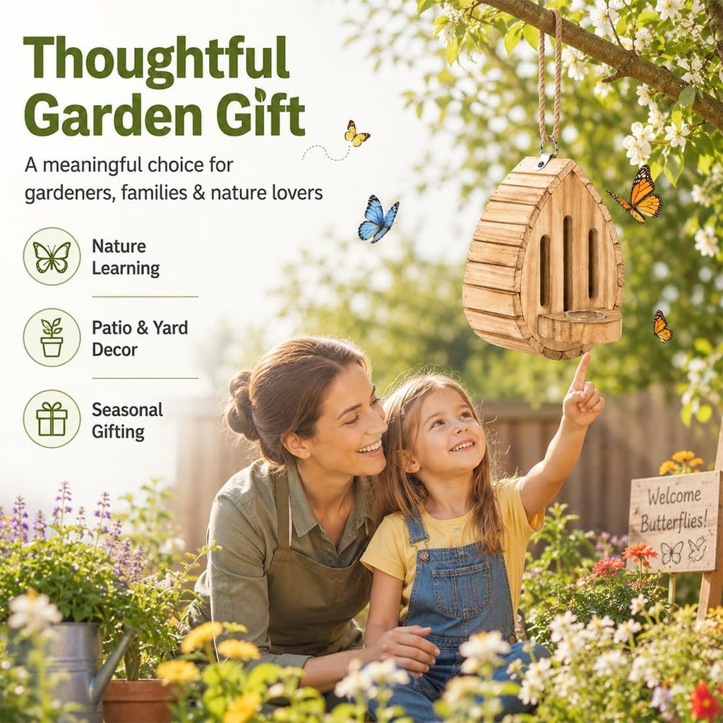 Butterfly House Wooden Shelter for Garden, Hanging Habitat Box (Wood)
