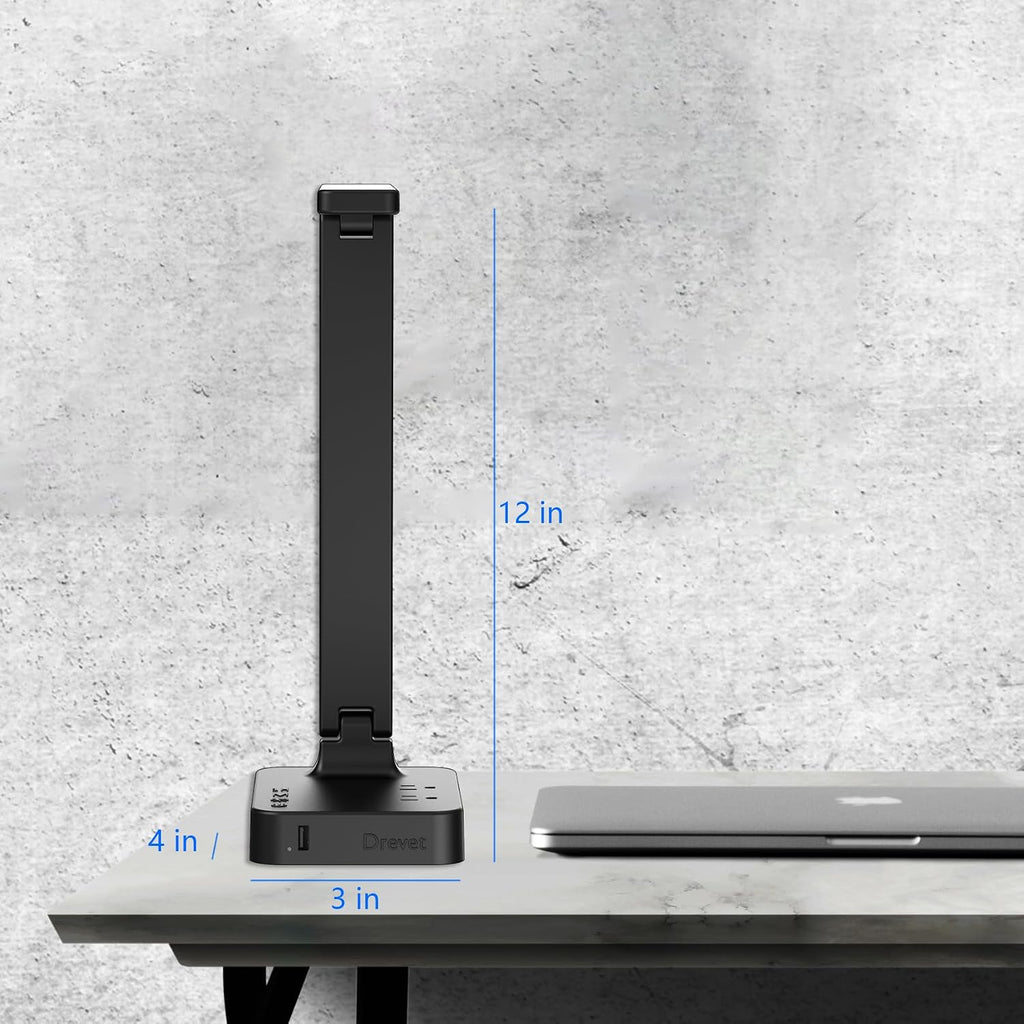 LED Desk Lamp for College Dorm Room, Desk Light with 1 USB Charging Port 2 AC Power Outlet, 3 Lighting Modes, 3 Level