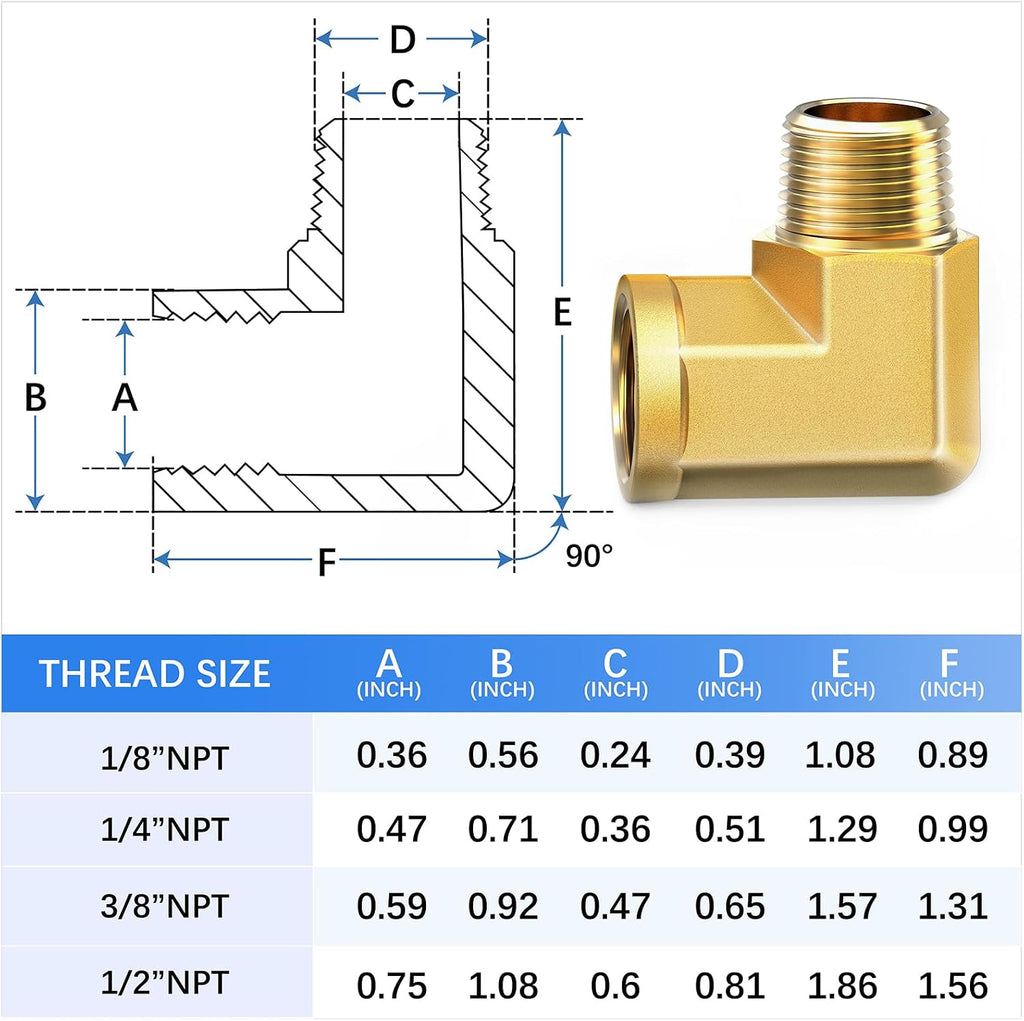 ChillWaves Brass Pipe Fitting, 90 Degree Barstock Street Elbow 1/4" NPT Female x 1/4" NPT Male Thread Adapter(5-PACK)