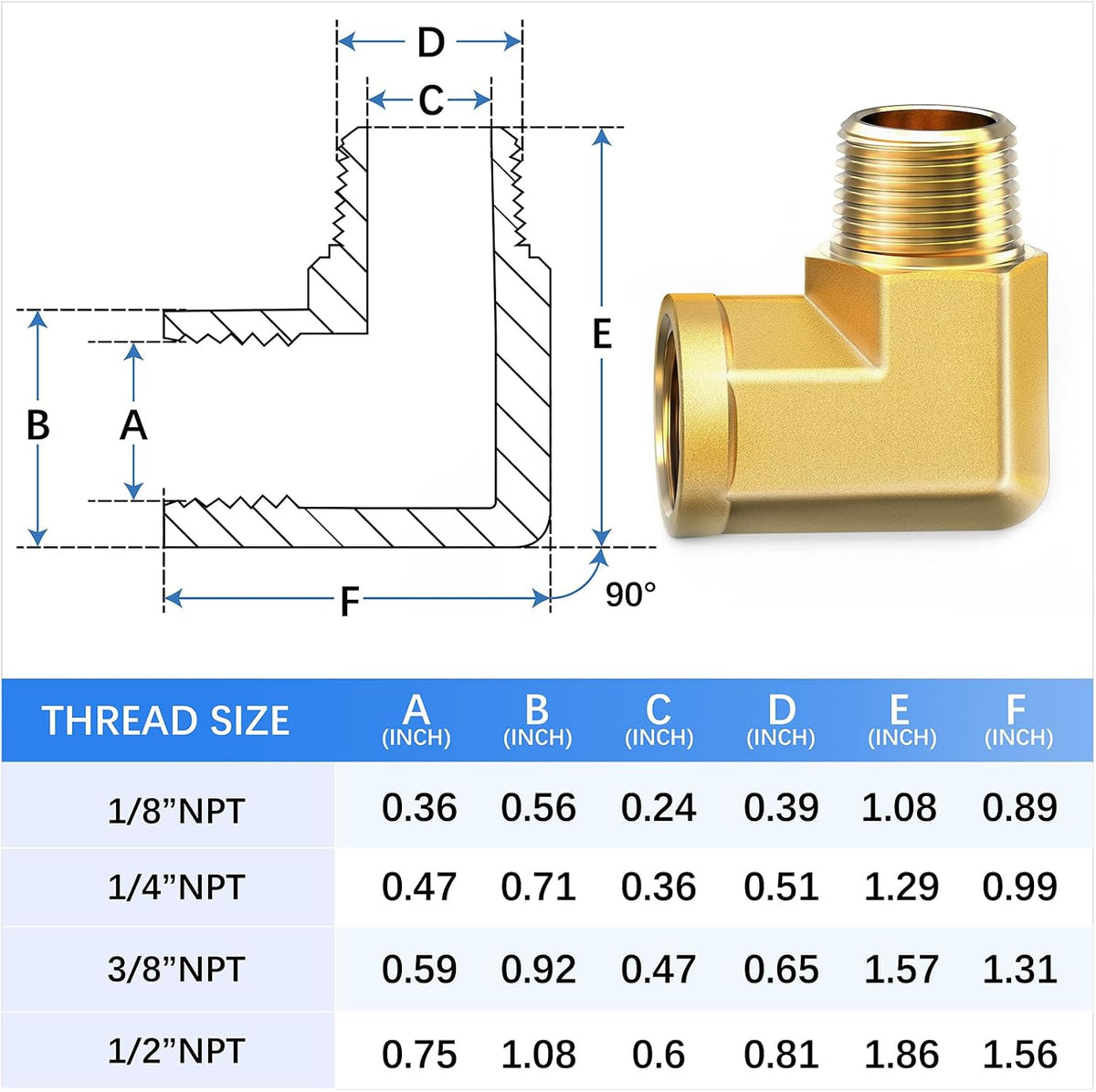 ChillWaves Brass Pipe Fitting, 90 Degree Barstock Street Elbow 1/4" NPT Female x 1/4" NPT Male Thread Adapter(5-PACK)