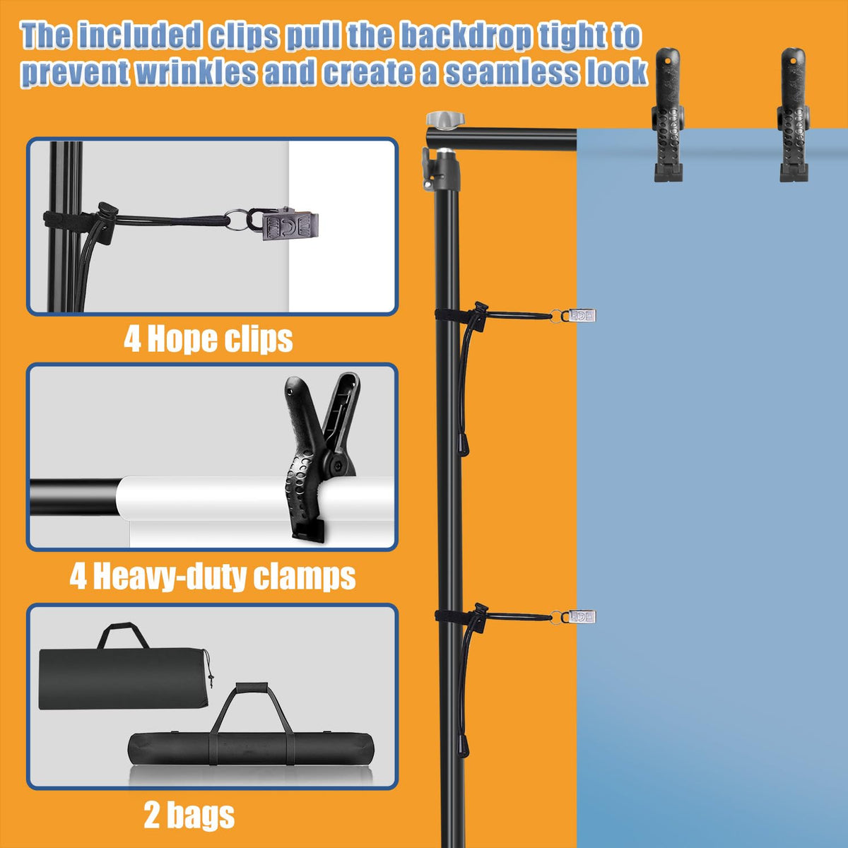 10 * 7ft Adjustable Backdrop Stand with Wheels, Photo Background Stand